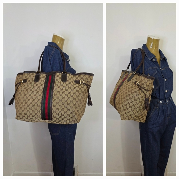 ✨️GUCCI GG Canvas Web Tassel Tote Bag - Picture 1 of 16